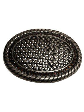 Vintage Oval Belt Buckle Amber Gem Accents & Textured Woven Center Western Style